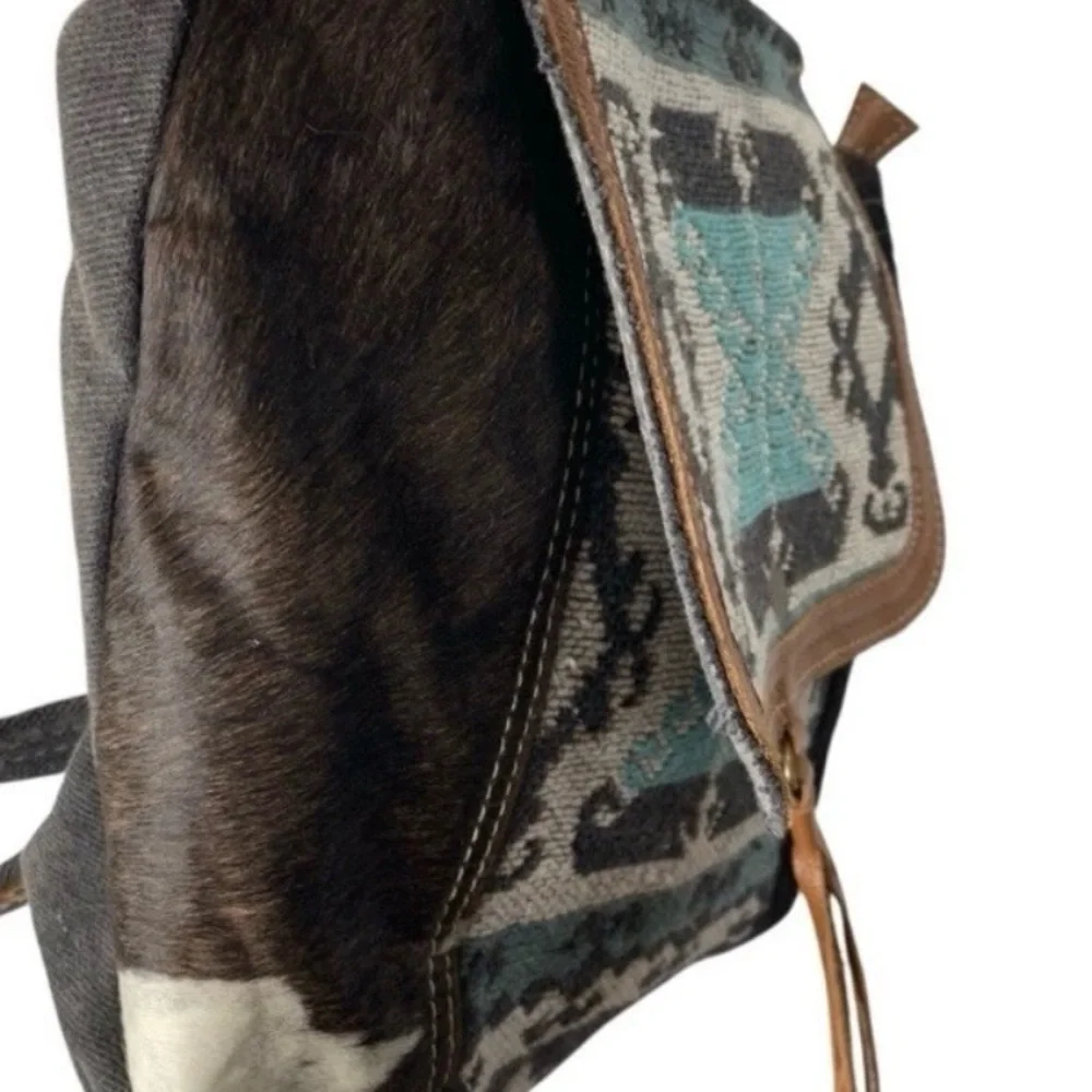 Myra Tapestry & Leather Cowhide Hair BACKPACK HANDBAG‎ 12x13